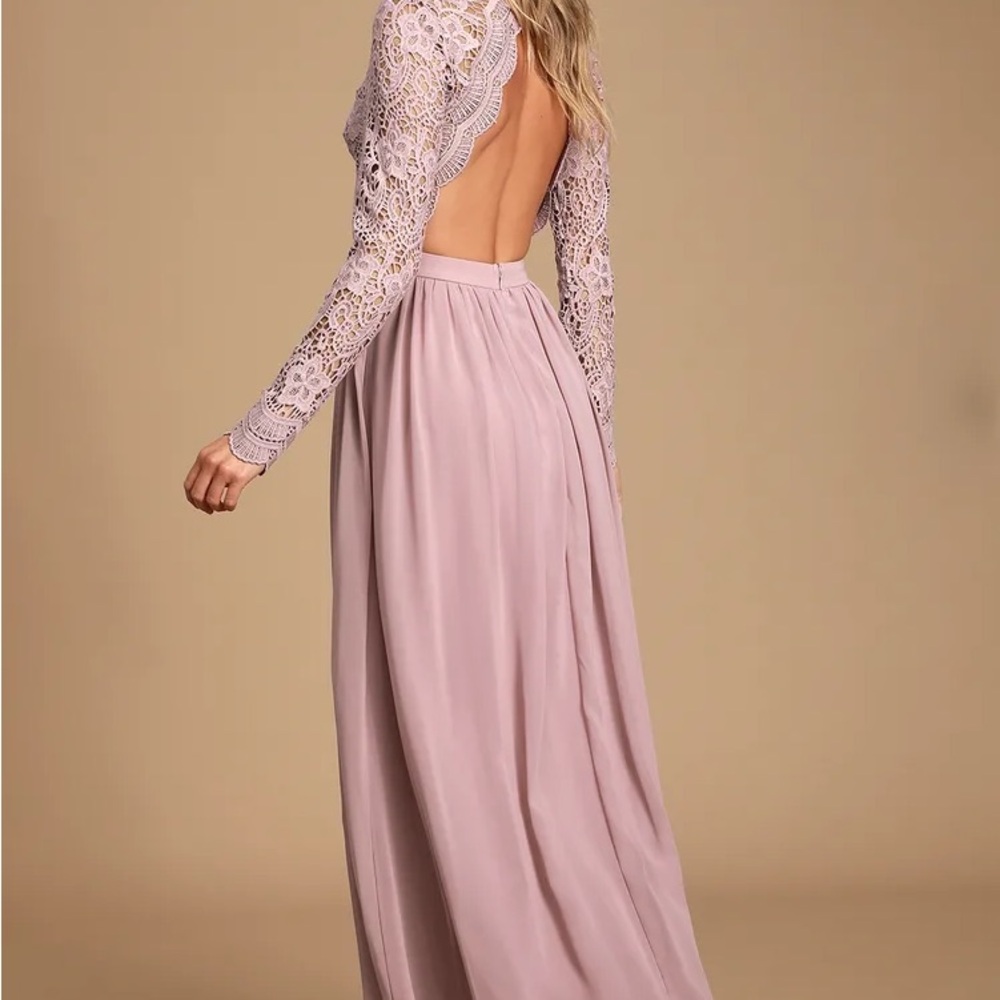 Lulu's Mauve Lace Long Sleeve Dress